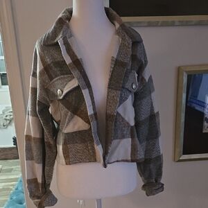 Plaid Women's Jacket - Brown and Cream